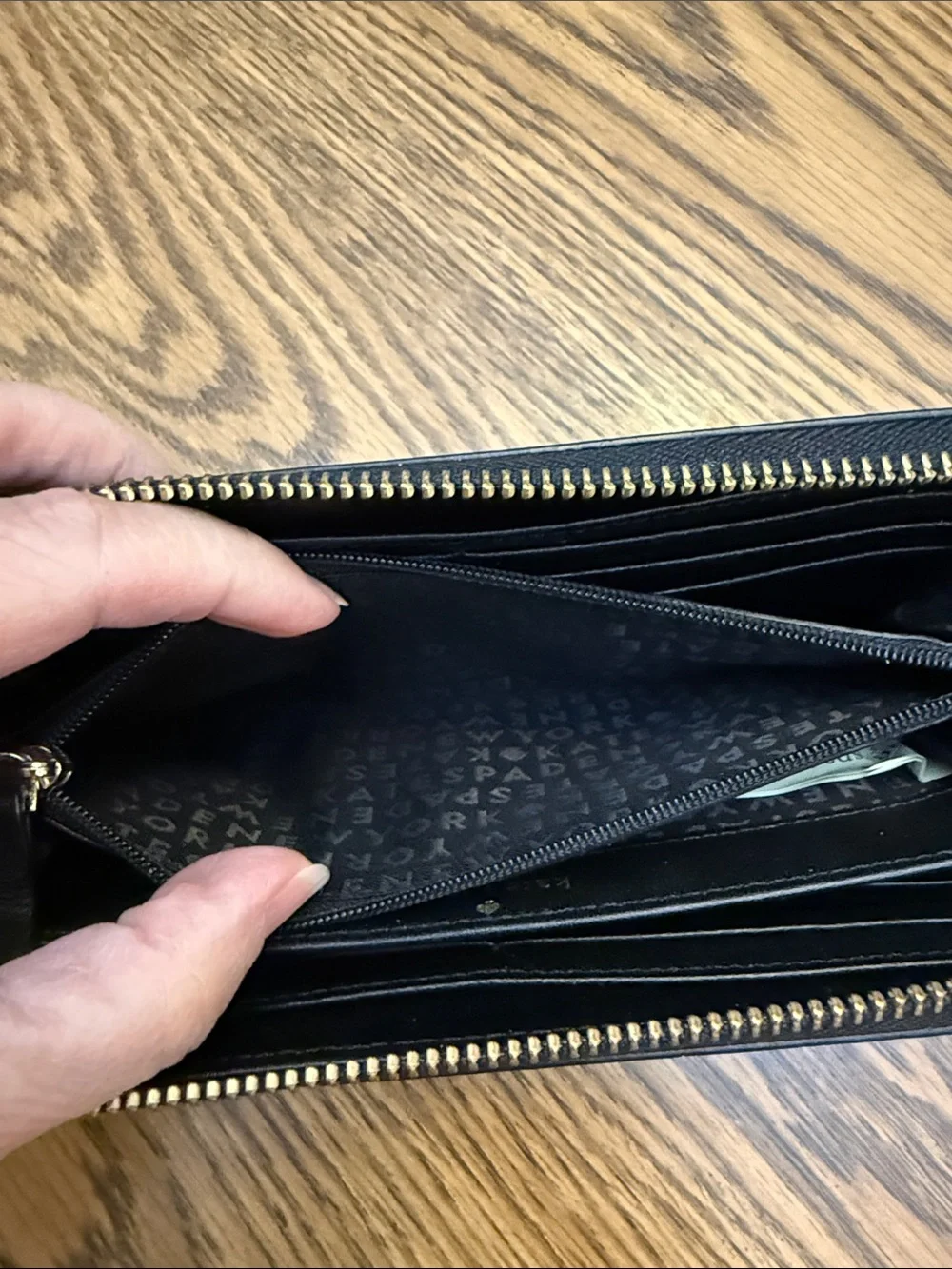 kate spade Black Zip Wallet with Gold Hardware